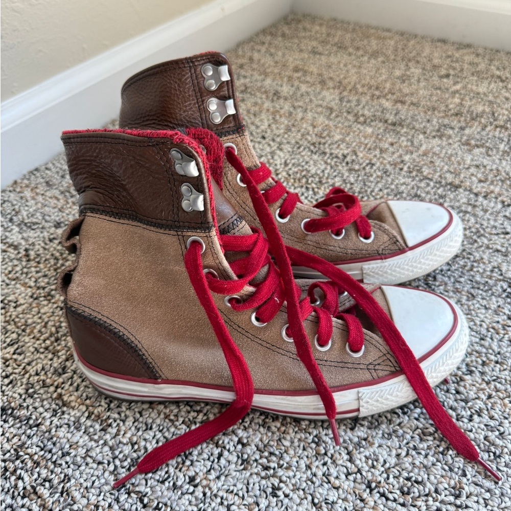 Vintage Converse Brown and Red High-Top Sneakers